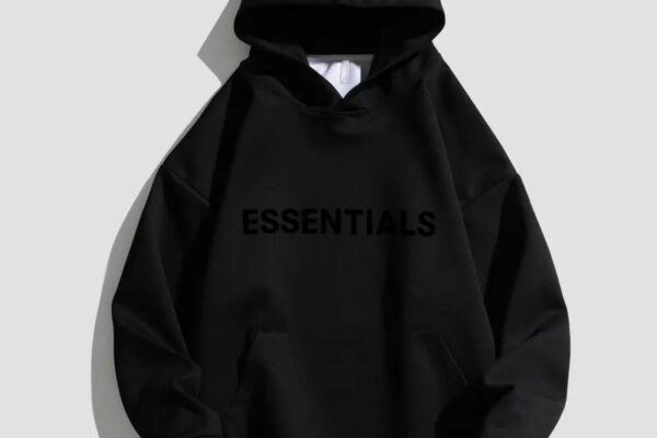 Black Text Essentials Hoodie