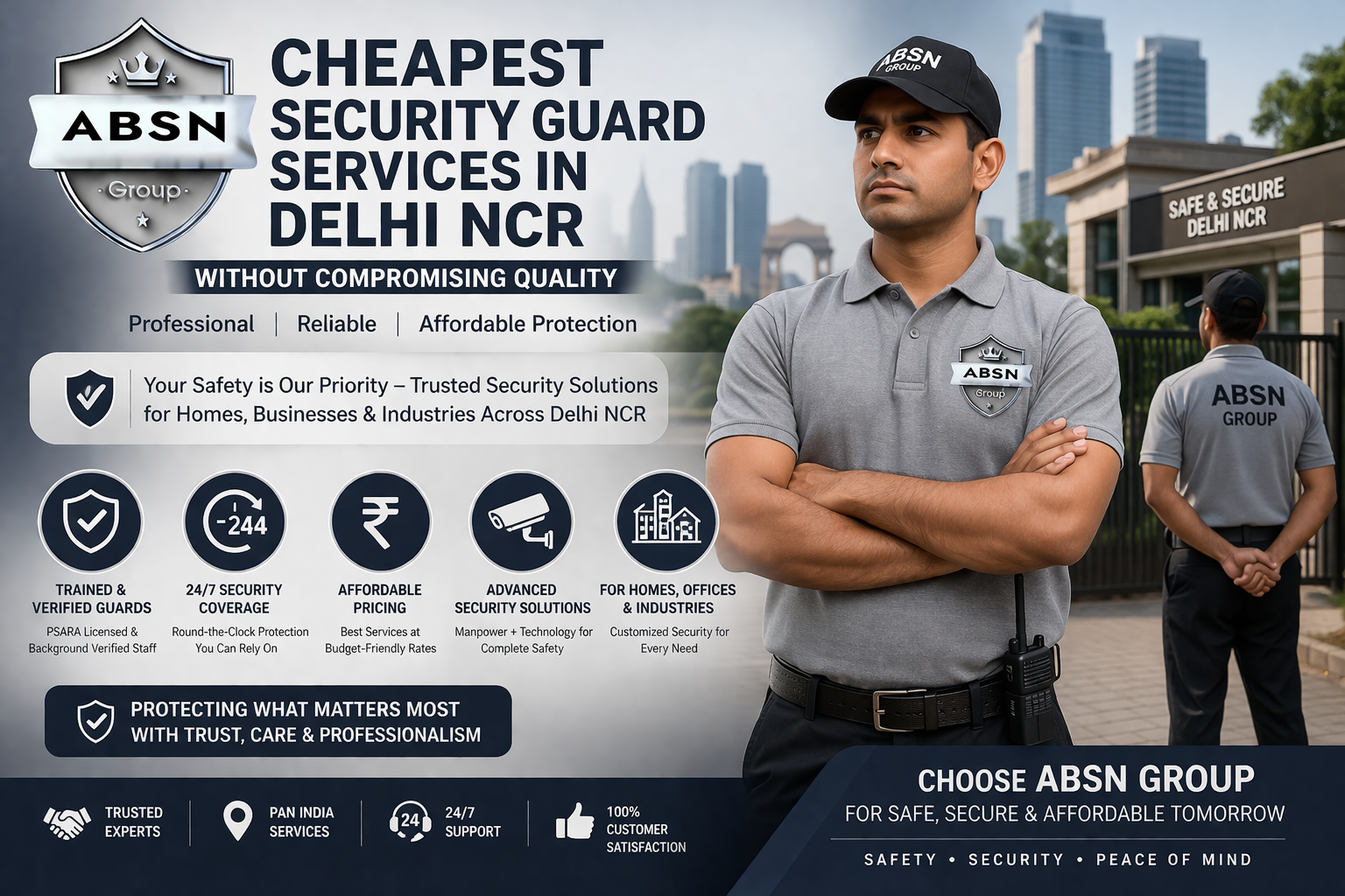 Affordable security guard services in Delhi NCR with trained ABSN security guards