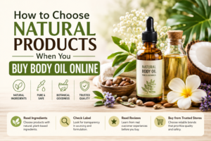 Natural body oil bottles with botanicals