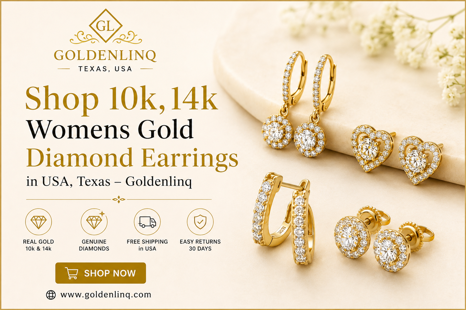 Shop 10K & 14K Women's Gold Diamond Earrings in USA, Texas