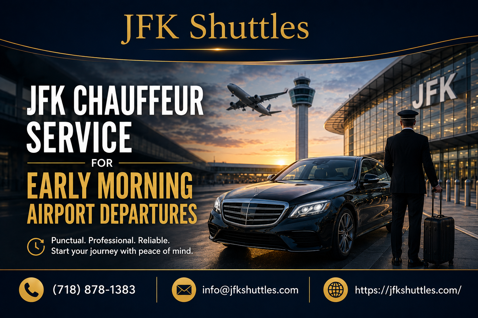 JFK Chauffeur Service for early morning airport departures with a luxury vehicle