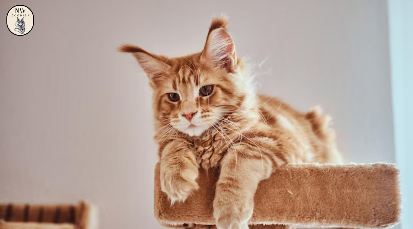 Tabby Maine Coon kitten with fluffy coat and distinctive tabby markings