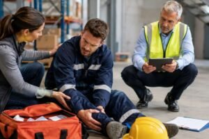 Employee documenting a workplace accident for a potential injury claim