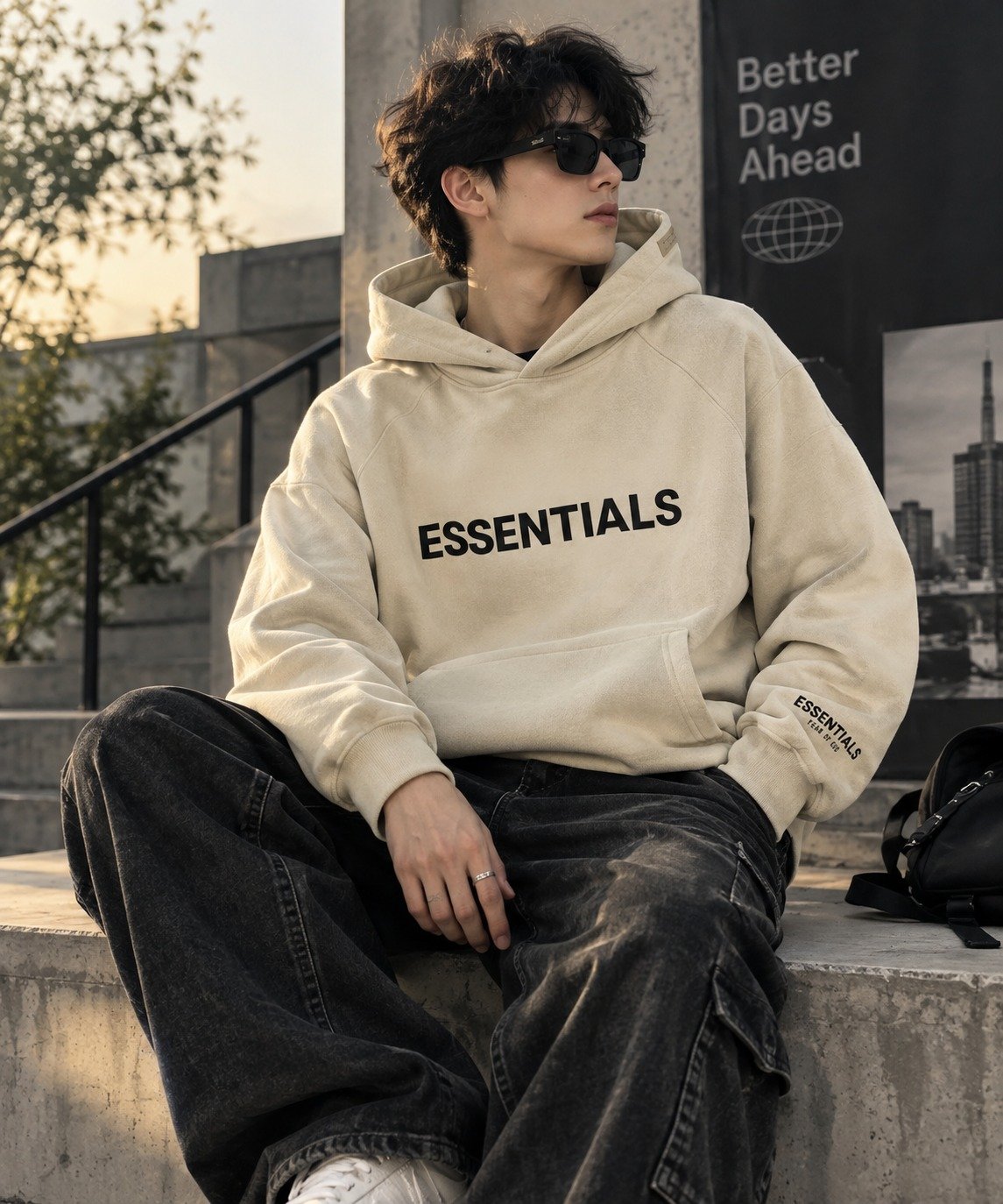 Sudadera Con Capucha Color Crema Essentials