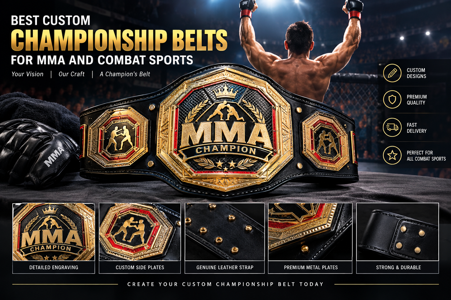 Custom championship belt for MMA and combat sports