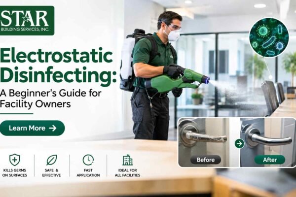 Electrostatic disinfecting equipment spraying disinfectant in a facility