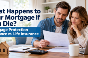 Couple reviewing mortgage documents while comparing mortgage protection insurance and life insurance