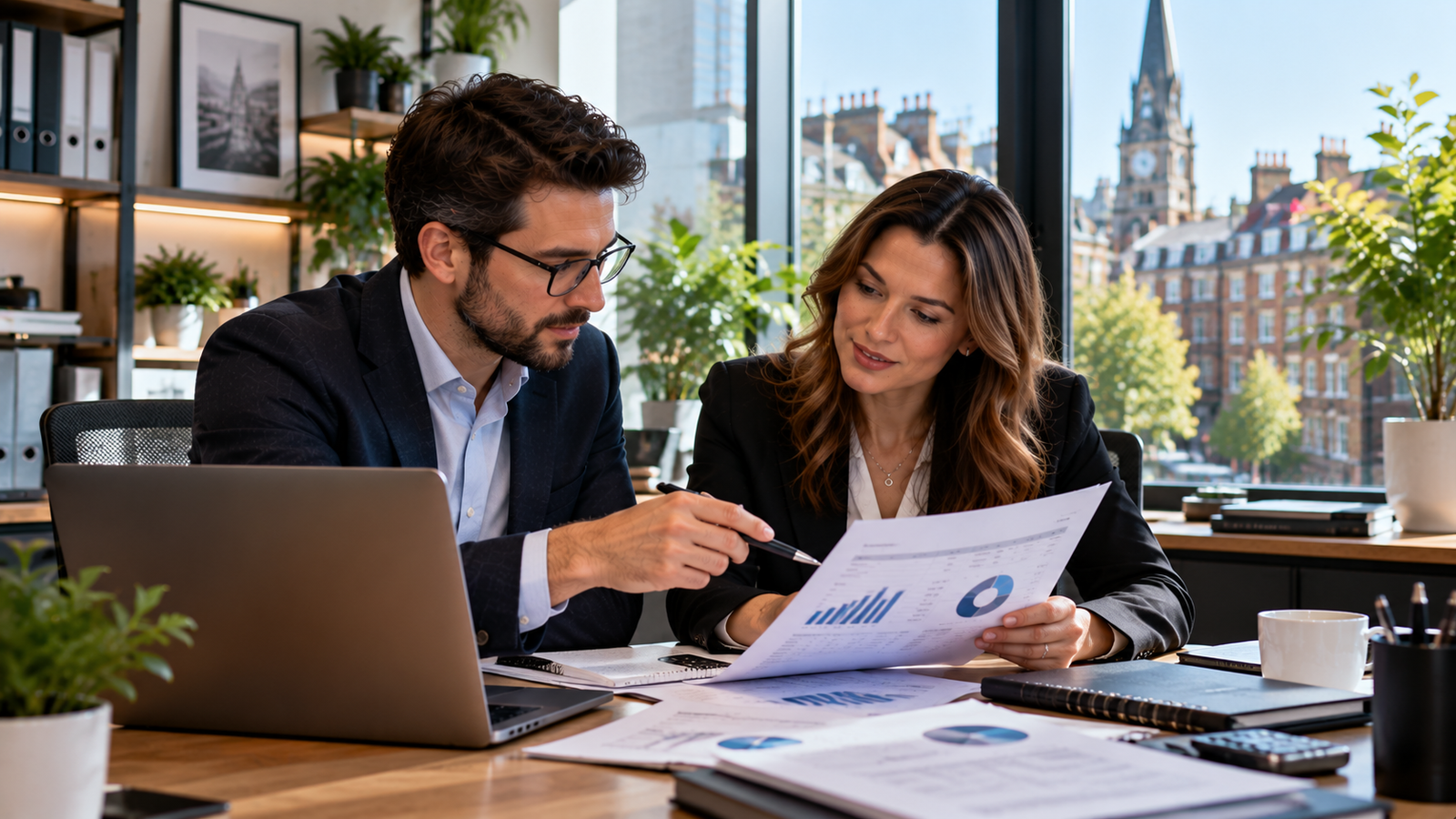 Accountants in Leeds discussing tax returns and business accounts with a client