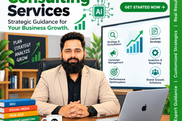 Digital marketing consulting services by Saurabh Chhabra, featuring AI-powered marketing strategies, SEO, PPC advertising, social media marketing, content strategy, campaign management, analytics, and business growth solutions.