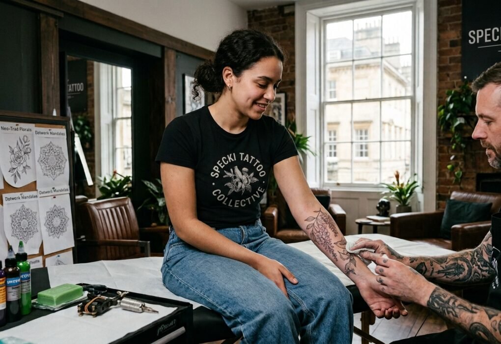 Alt text: Tattoo styles and creative designs available at a professional tattoo shop in Bath.