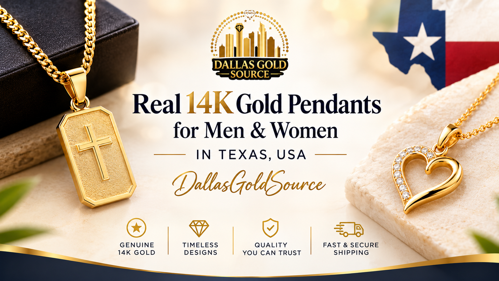 Real 14K Gold Pendants for Men & Women in Texas, USA