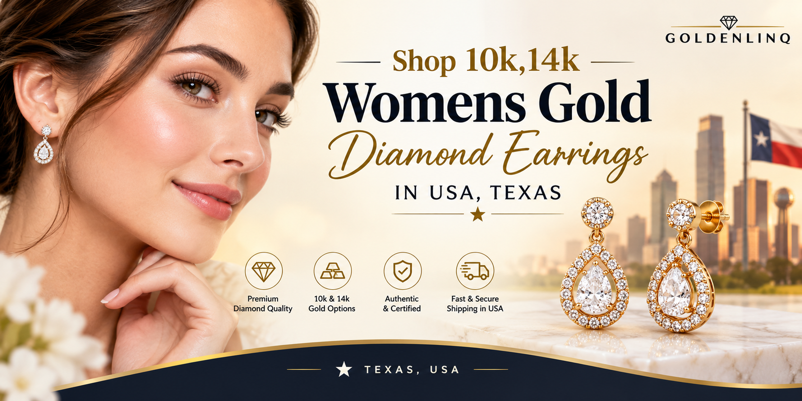 Shop 10k, 14k Women’s Gold Diamond Earrings in USA, Texas